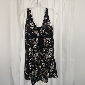 Wantdo Black Floral 1 Piece Swim Dress Vacation Plus Size 16/18